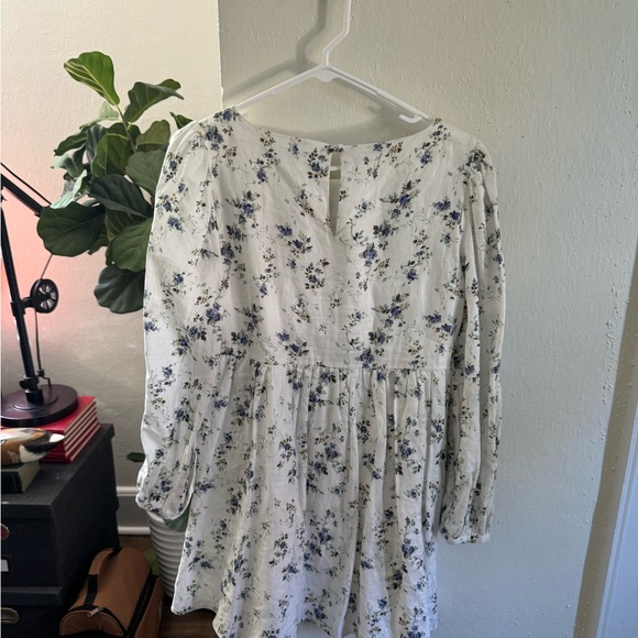 Reformation linen white floral long-sleeved mini dress - Picture 4 of 4